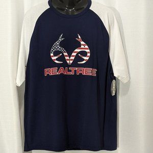 Realtree T Shirt Men's Blue White  Cotton Antler Logo Short Sleeve Tee Sz XL